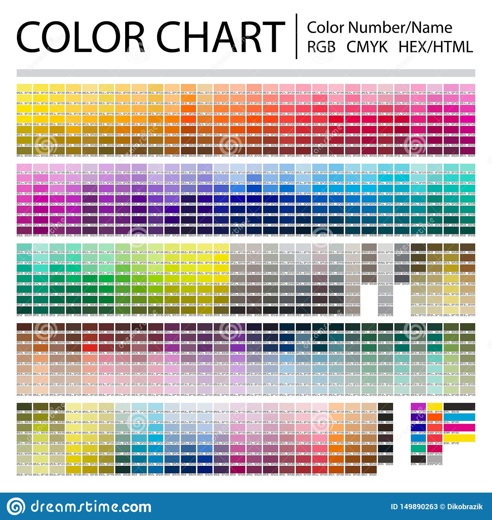 Shades of Colors List for RGB Image of Color Shaded Codes for RGB Design Coding